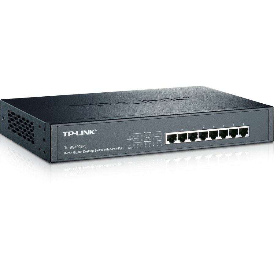 Switch TPLink 8-port Gigabit PoE+ Switch, 124W PoE power supply for all 8 PoE+ ports TL-SG1008PE